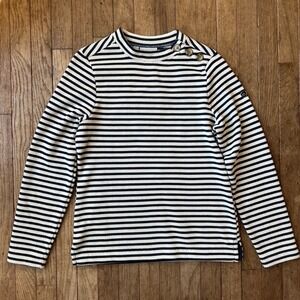 Craghoppers Women XS Breton‎ Nautical Striped Long Sleeve Button Top Blue White